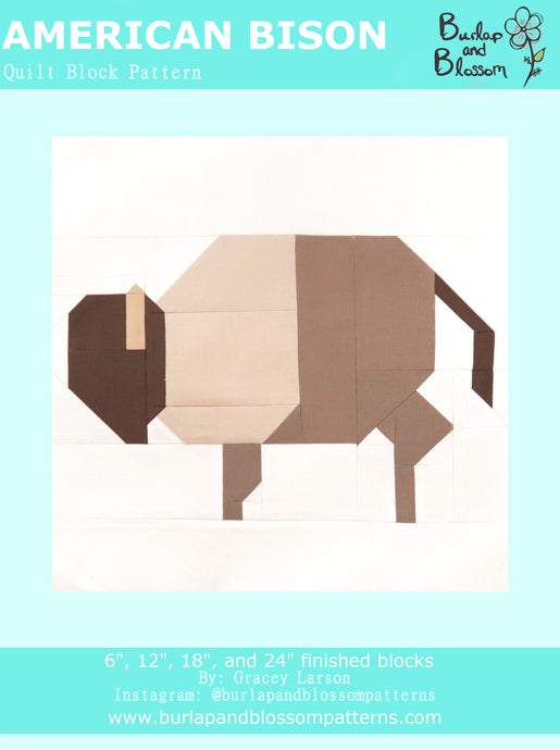 Pattern, American Bison Quilt Block by Burlap and Blossom (digital download)