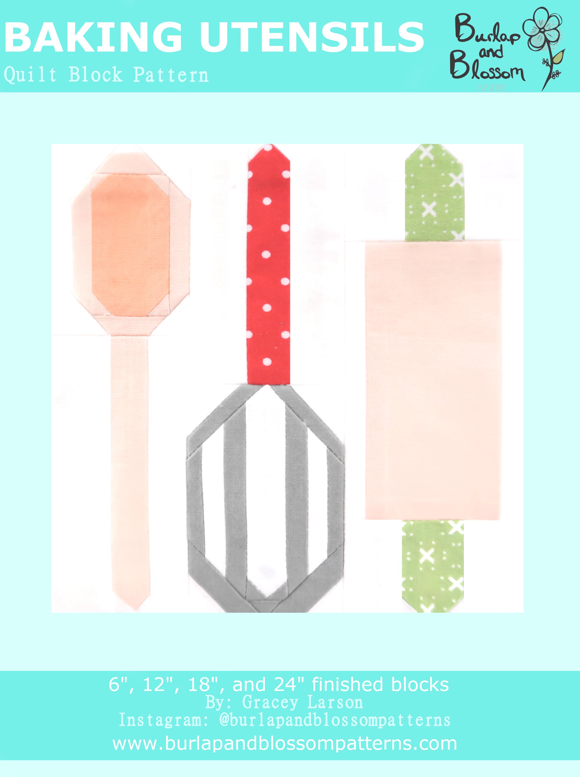 Pattern, Baking Utensils Quilt Block by Burlap and Blossom (digital download)