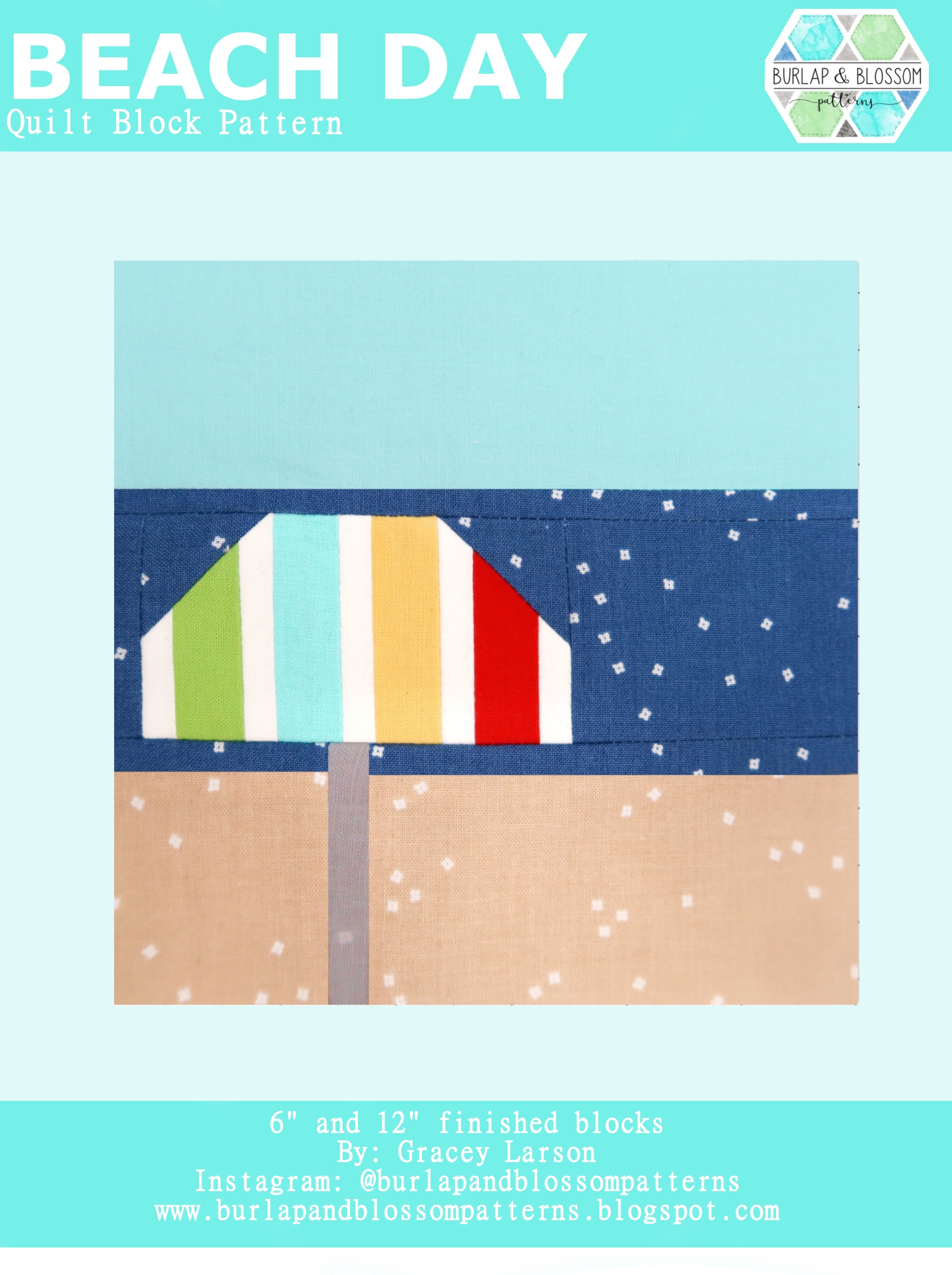 Pattern, Beach Day Quilt Block by Burlap and Blossom (digital download)