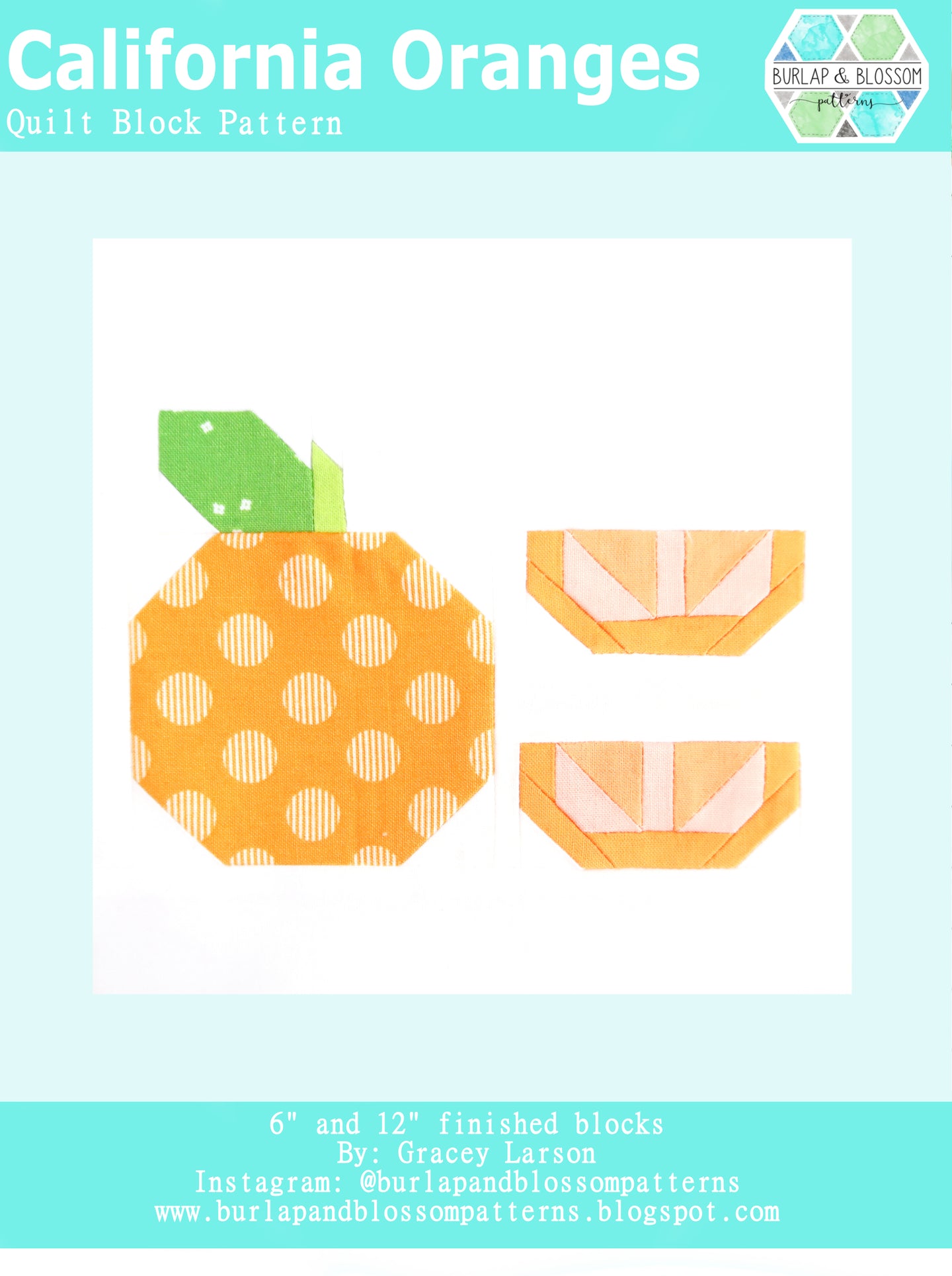 Pattern, California Oranges Quilt Block by Burlap and Blossom (digital download)