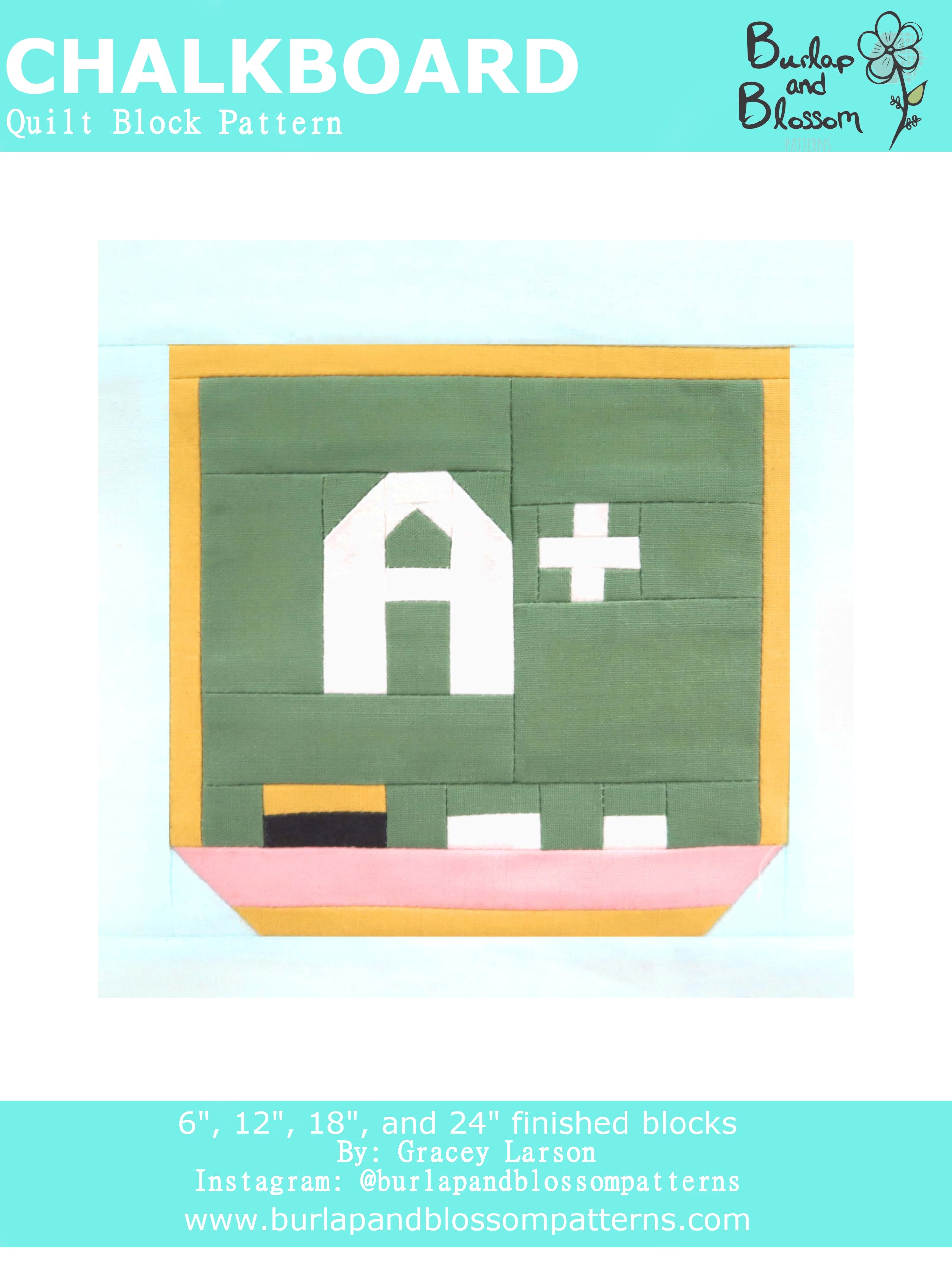 Pattern, Chalkboard Quilt Block by Burlap and Blossom (digital download)