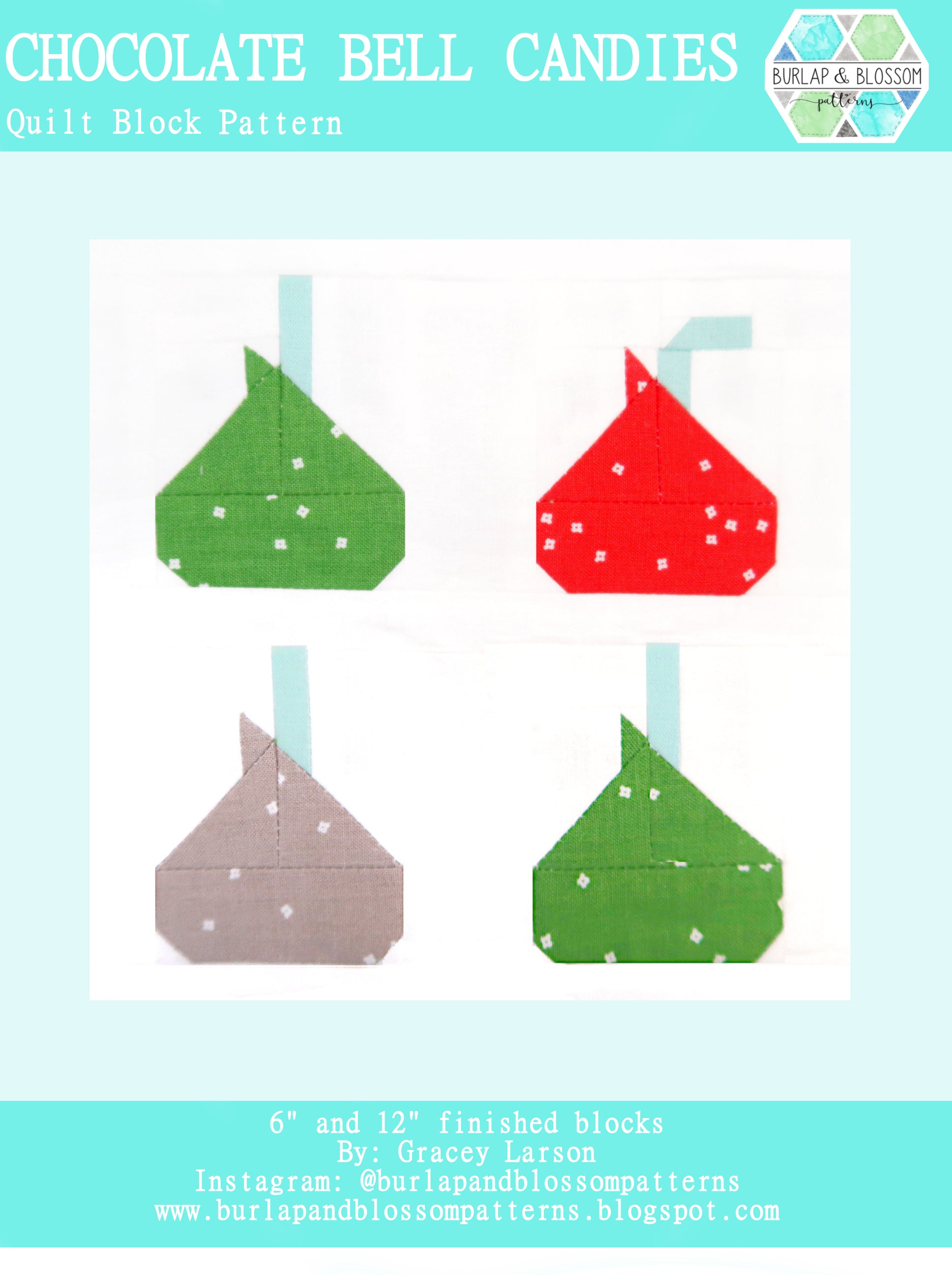 Pattern, Chocolate Bell Candies Quilt Block by Burlap and Blossom (digital download)