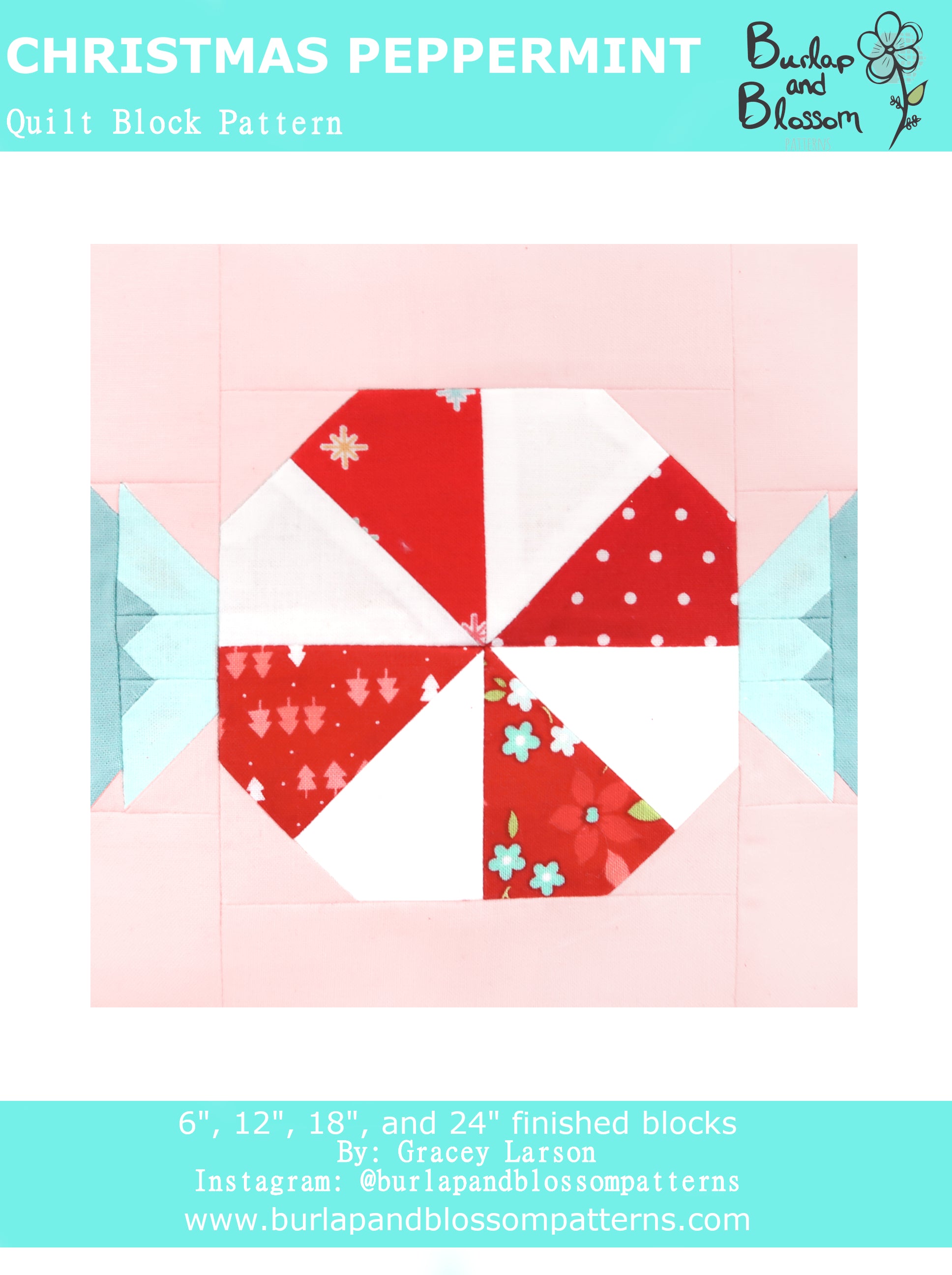 Pattern, Christmas Peppermint Quilt Block by Burlap and Blossom (digital download)