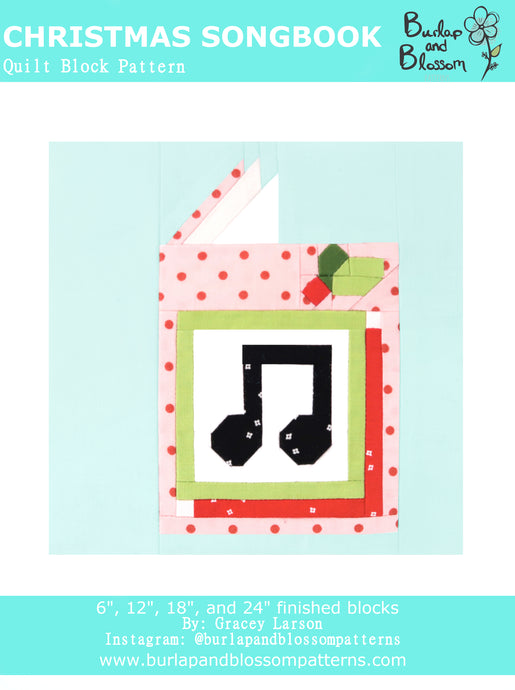 Pattern, Christmas Songbook Quilt Block by Burlap and Blossom (digital download)