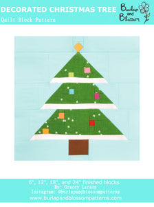 Pattern, Decorated Christmas Tree Quilt Block by Burlap and Blossom (digital download)
