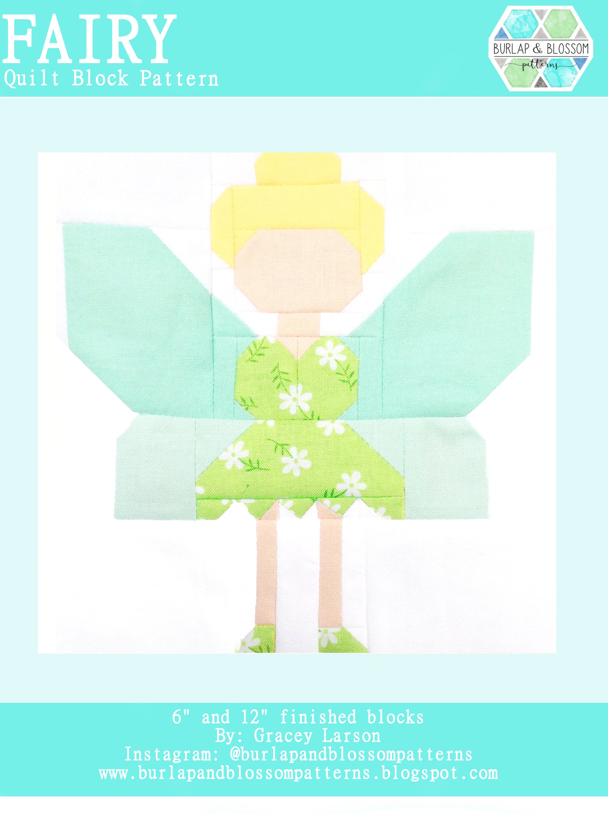 Pattern, Fairy Quilt Block by Burlap and Blossom (digital download)