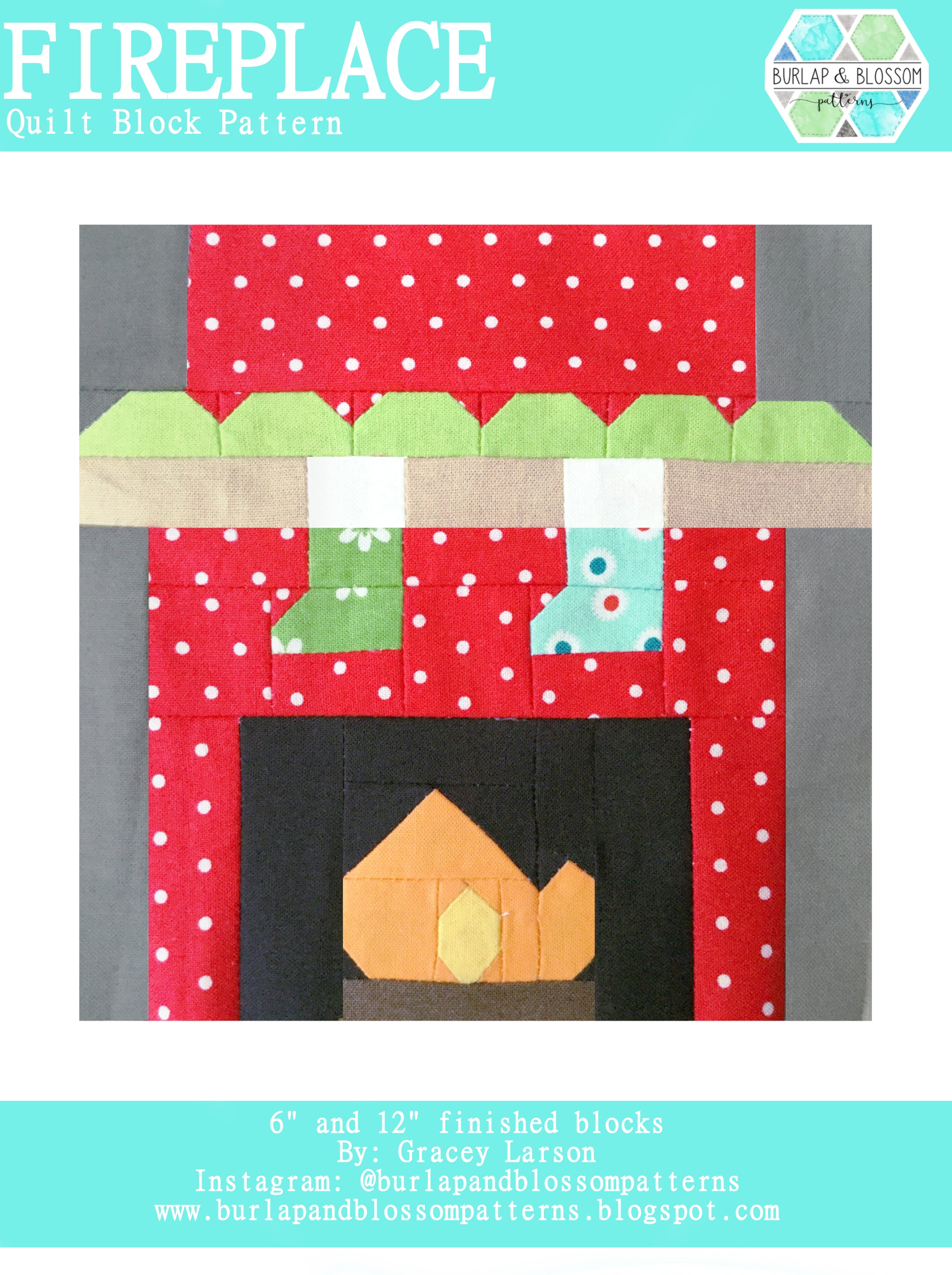 Pattern, Fireplace Quilt Block by Burlap and Blossom (digital download)