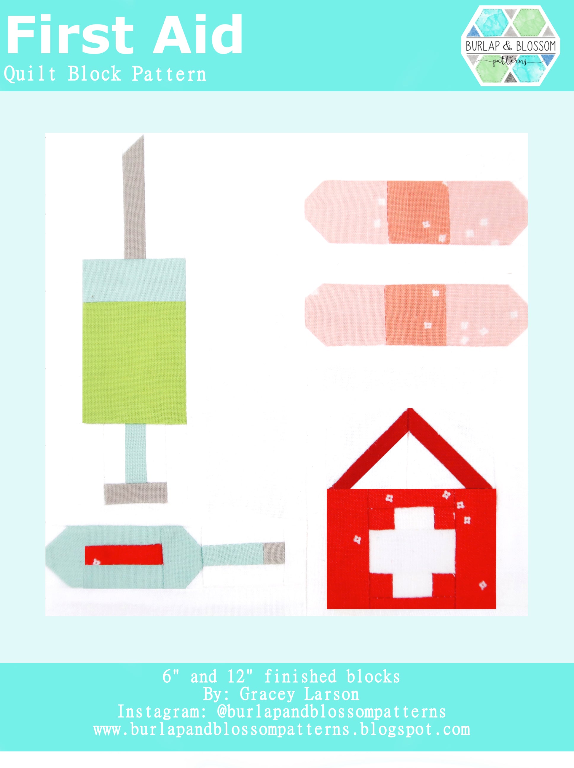 Pattern, First Aid / Doctor Medical Quilt Block by Burlap and Blossom (digital download)