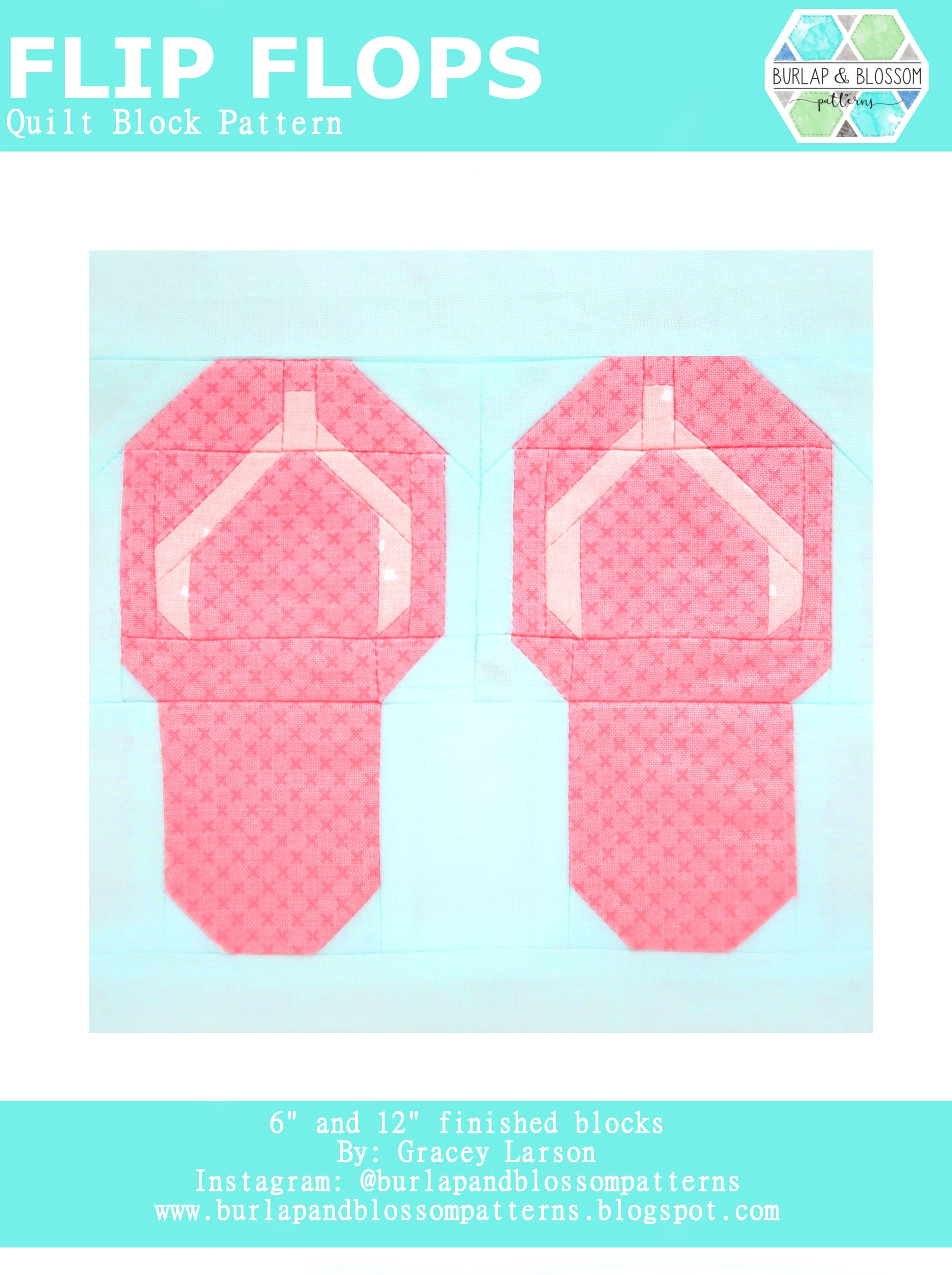 Pattern, Flip Flops Quilt Block by Burlap and Blossom (digital download)