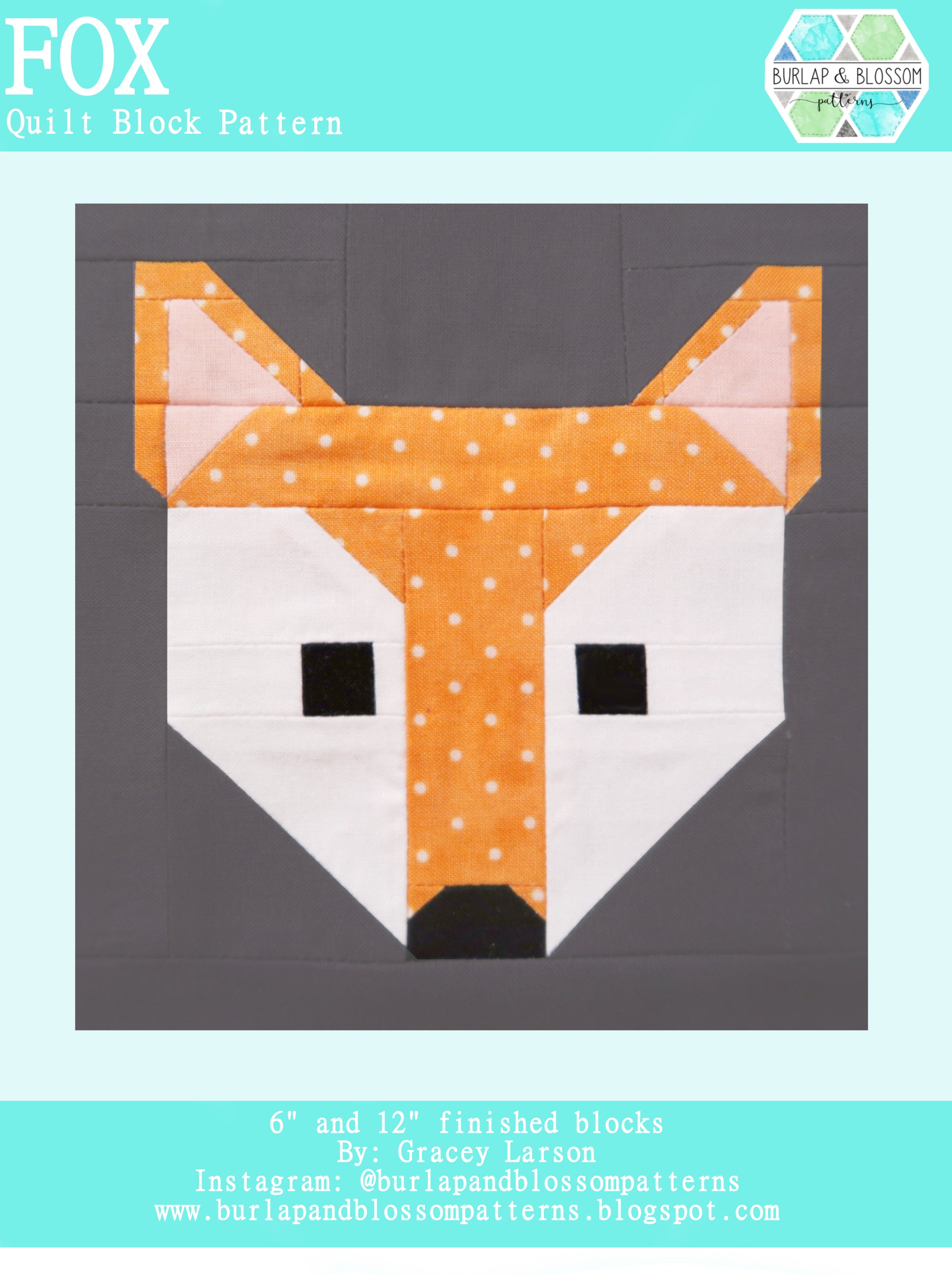 Pattern, Fox Quilt Block by Burlap and Blossom (digital download