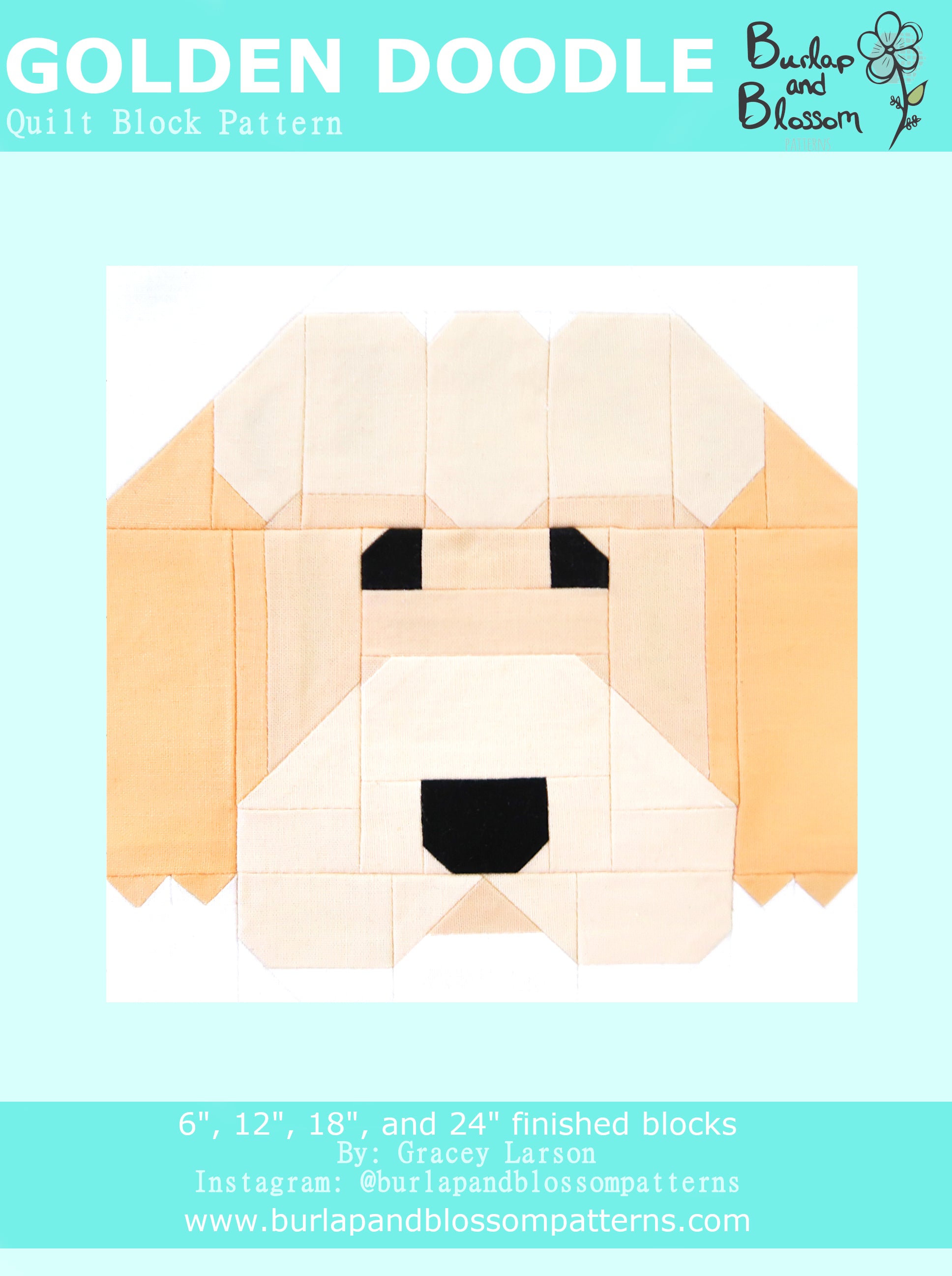 Pattern, Golden Doodle Quilt Block by Burlap and Blossom (digital download)