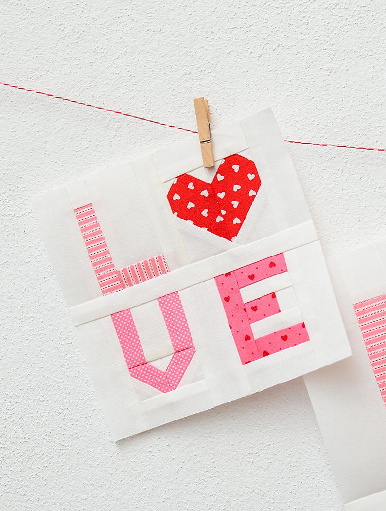 Pattern, LOVE Valentine Quilt Block by Ellis & Higgs (digital download)