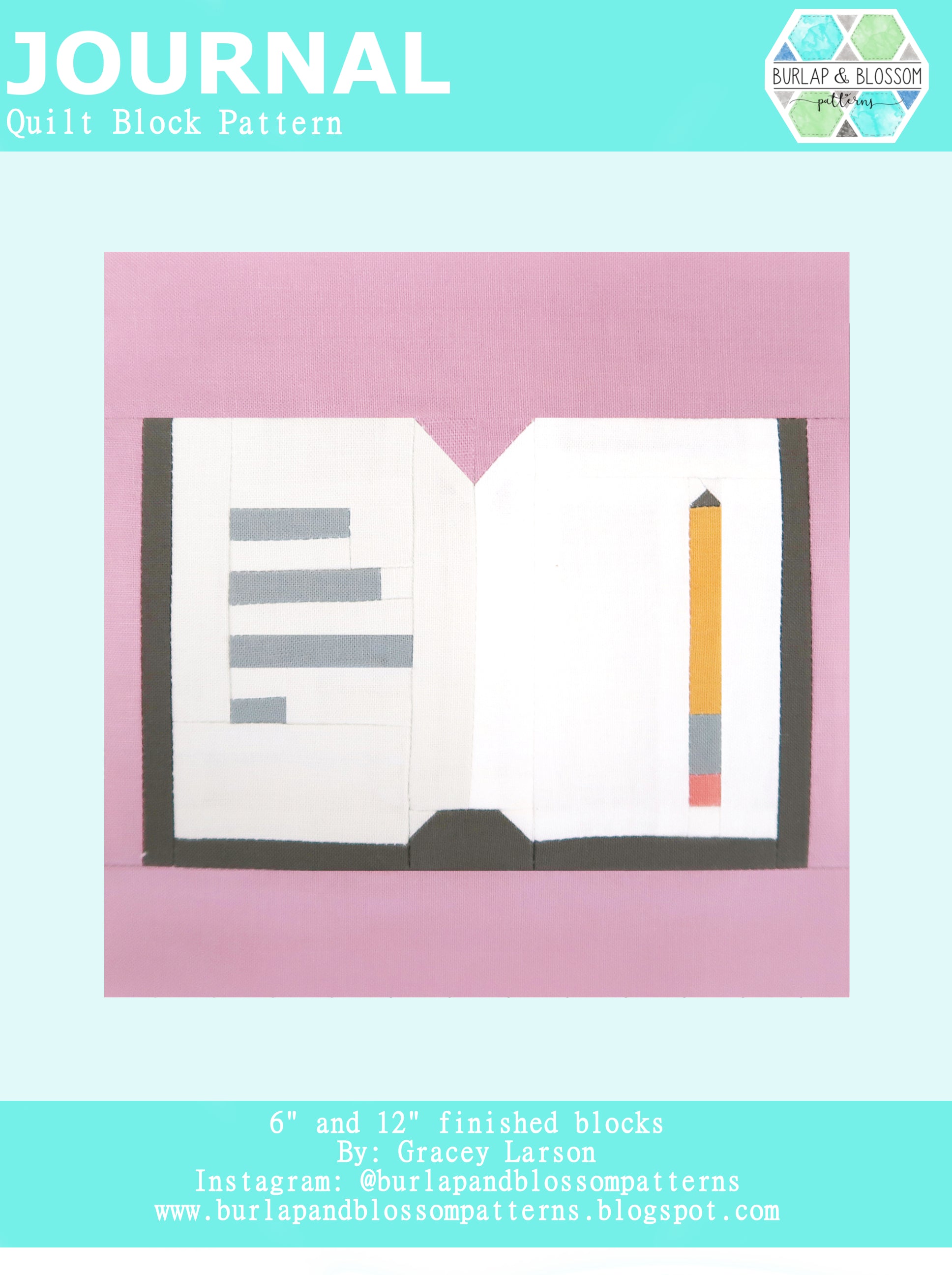 Pattern, Journal Quilt Block by Burlap and Blossom (digital download)