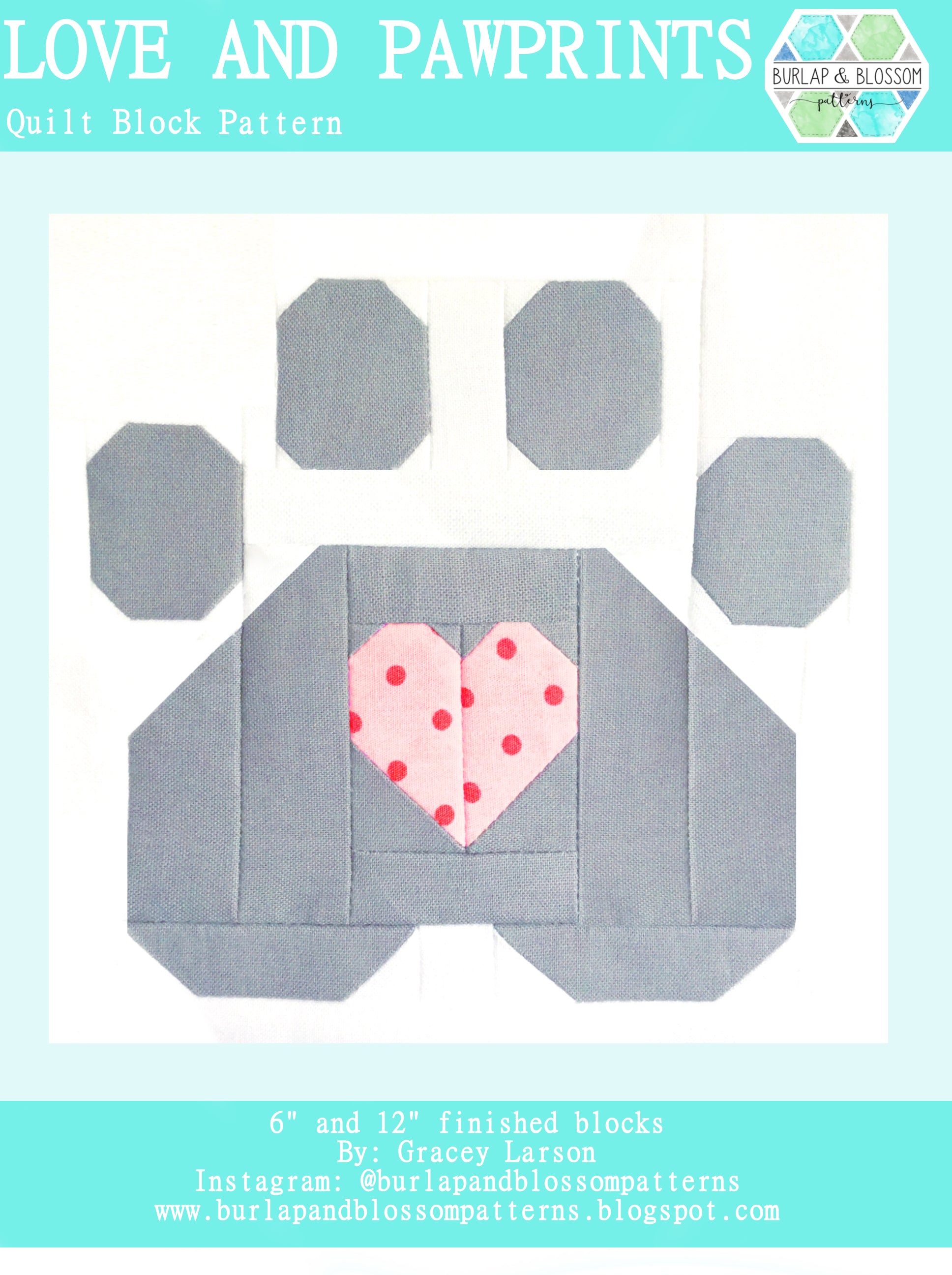 Pattern, Love and Pawprints Quilt Block by Burlap and Blossom (digital download)