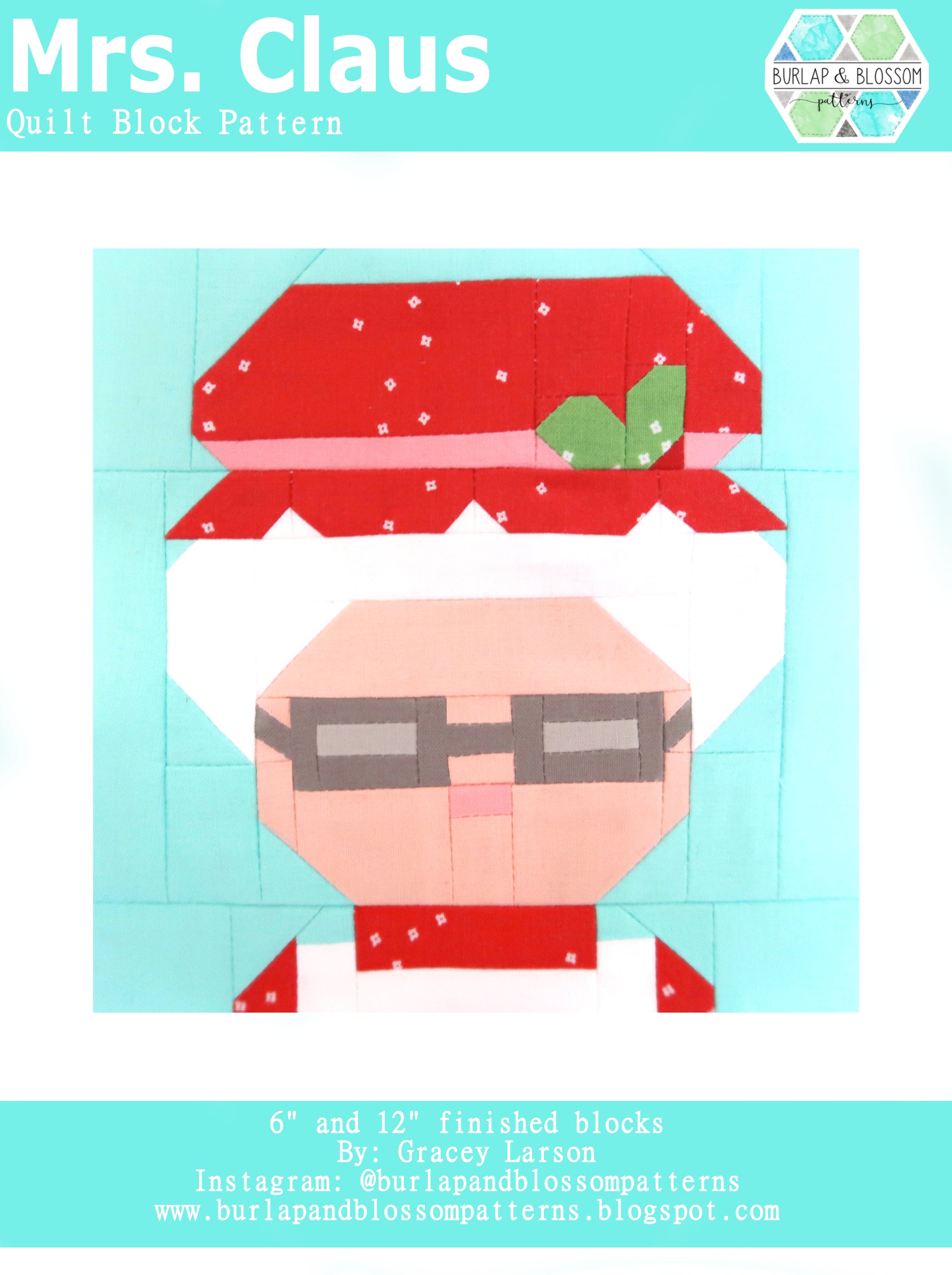 Pattern, Mrs. Claus Quilt Block by Burlap and Blossom (digital download)