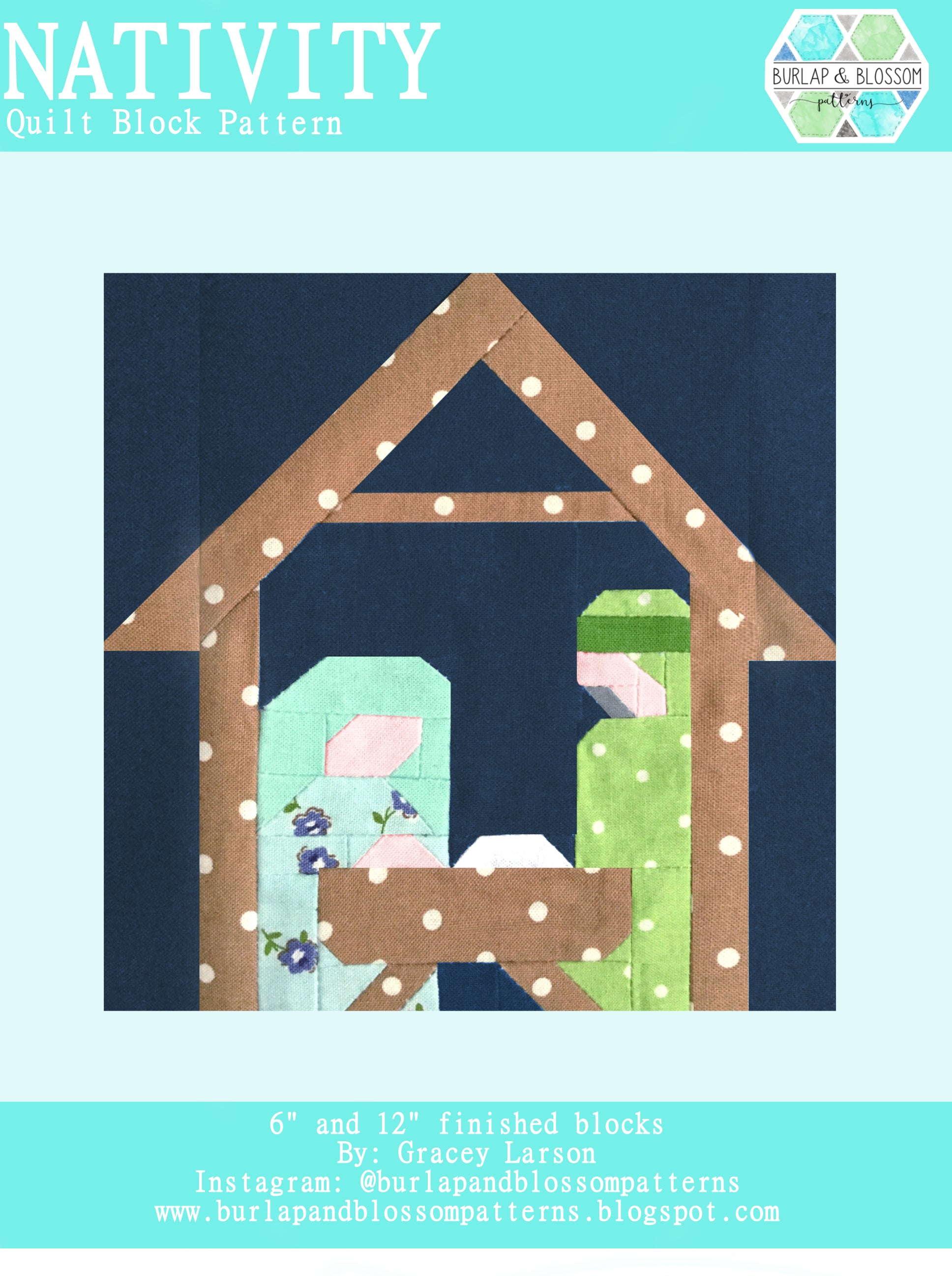 Pattern, Nativity Quilt Block by Burlap and Blossom (digital download)