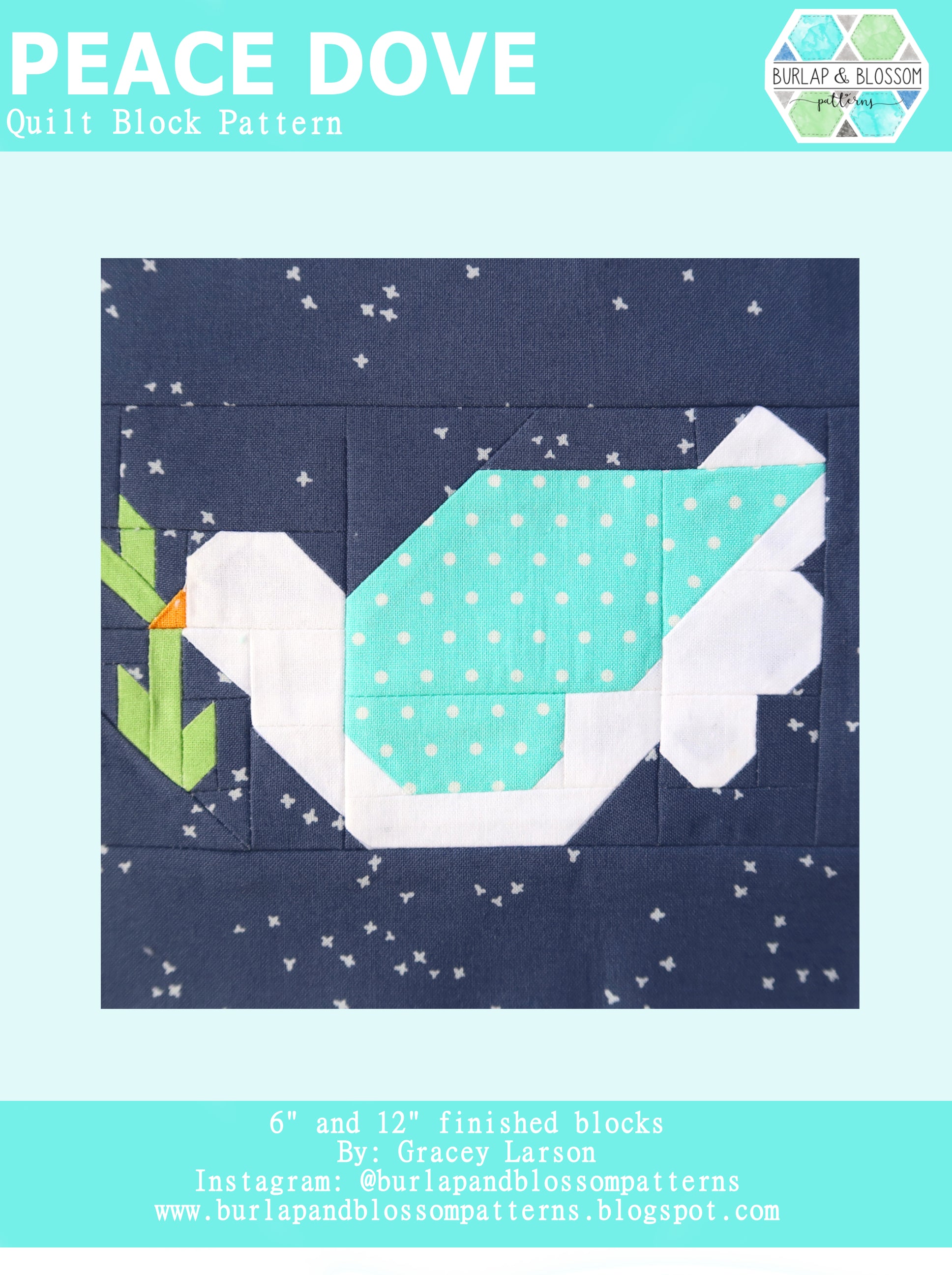 Pattern, Peace Dove Quilt Block by Burlap and Blossom (digital download)