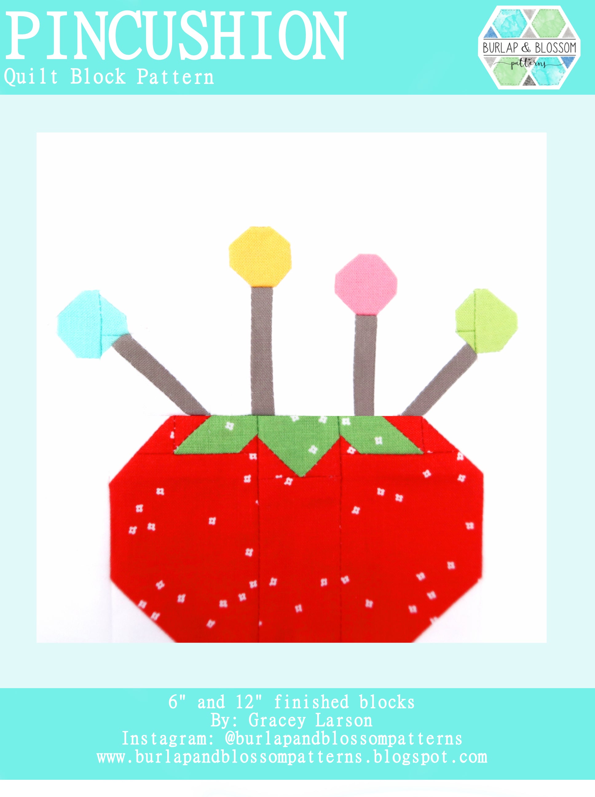 Pattern, Pincushion Quilt Block by Burlap and Blossom (digital download)