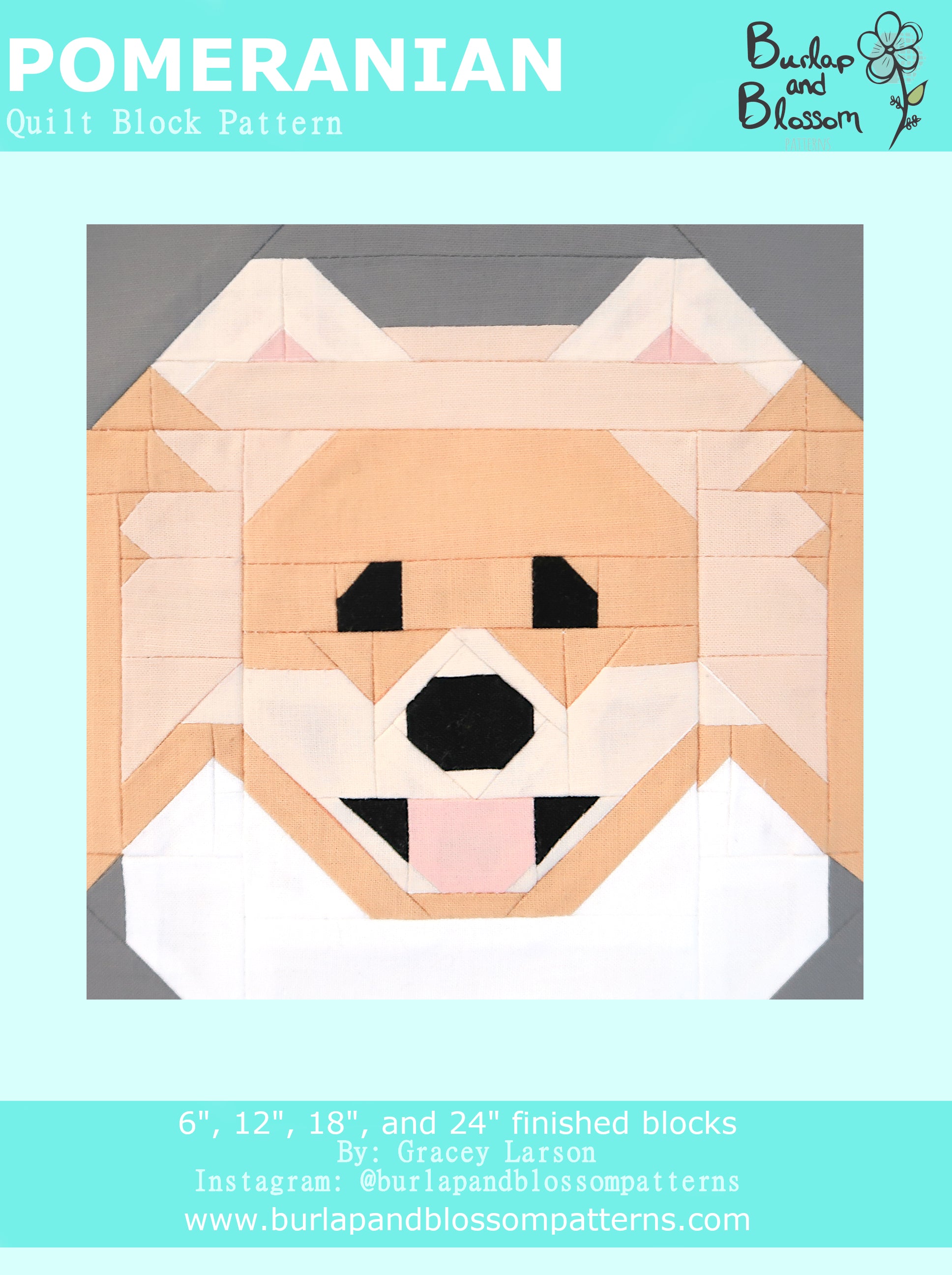 Pattern, Pomeranian Quilt Block by Burlap and Blossom (digital download)