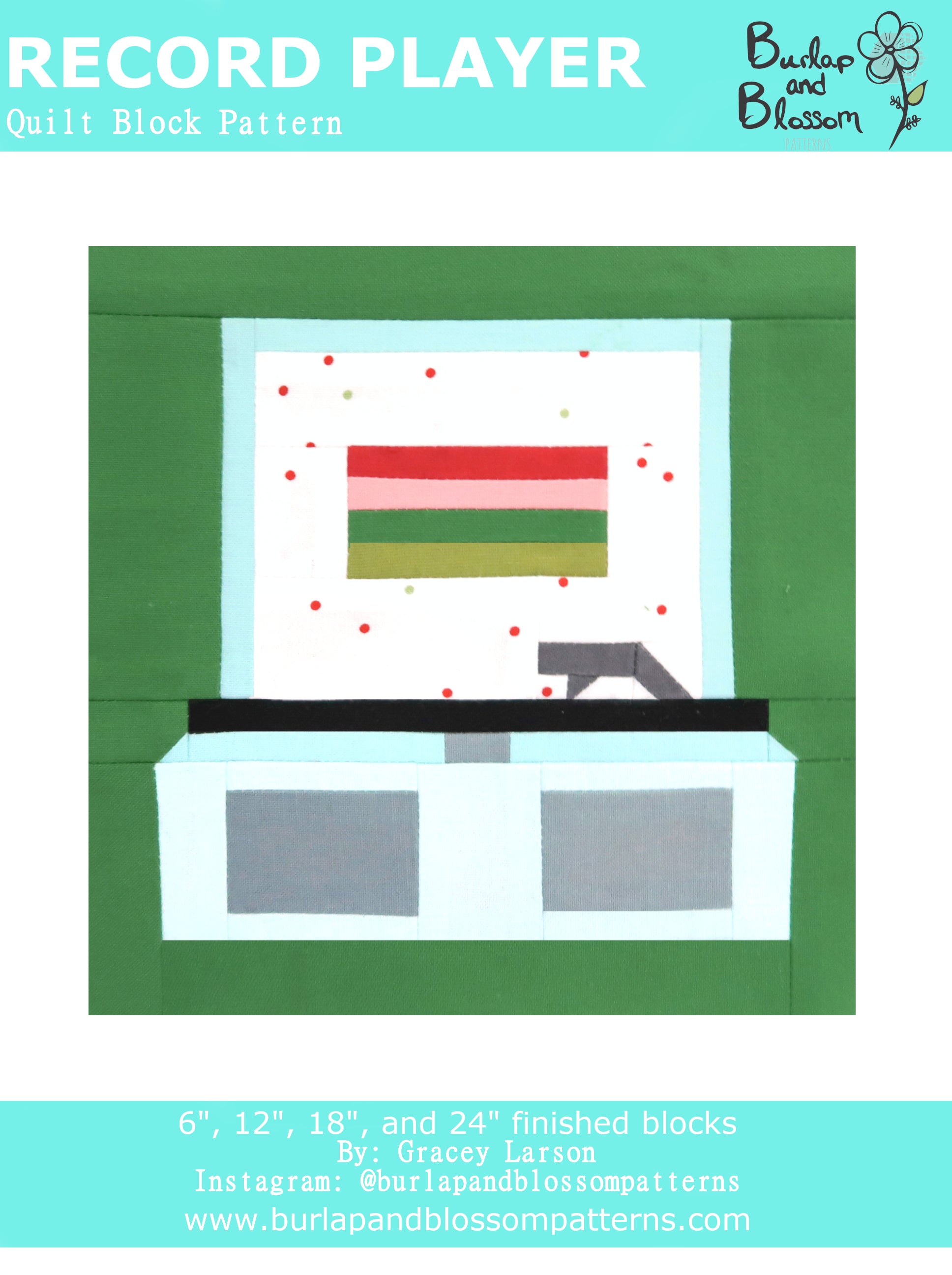 Pattern, Record Player Quilt Block by Burlap and Blossom (digital download)