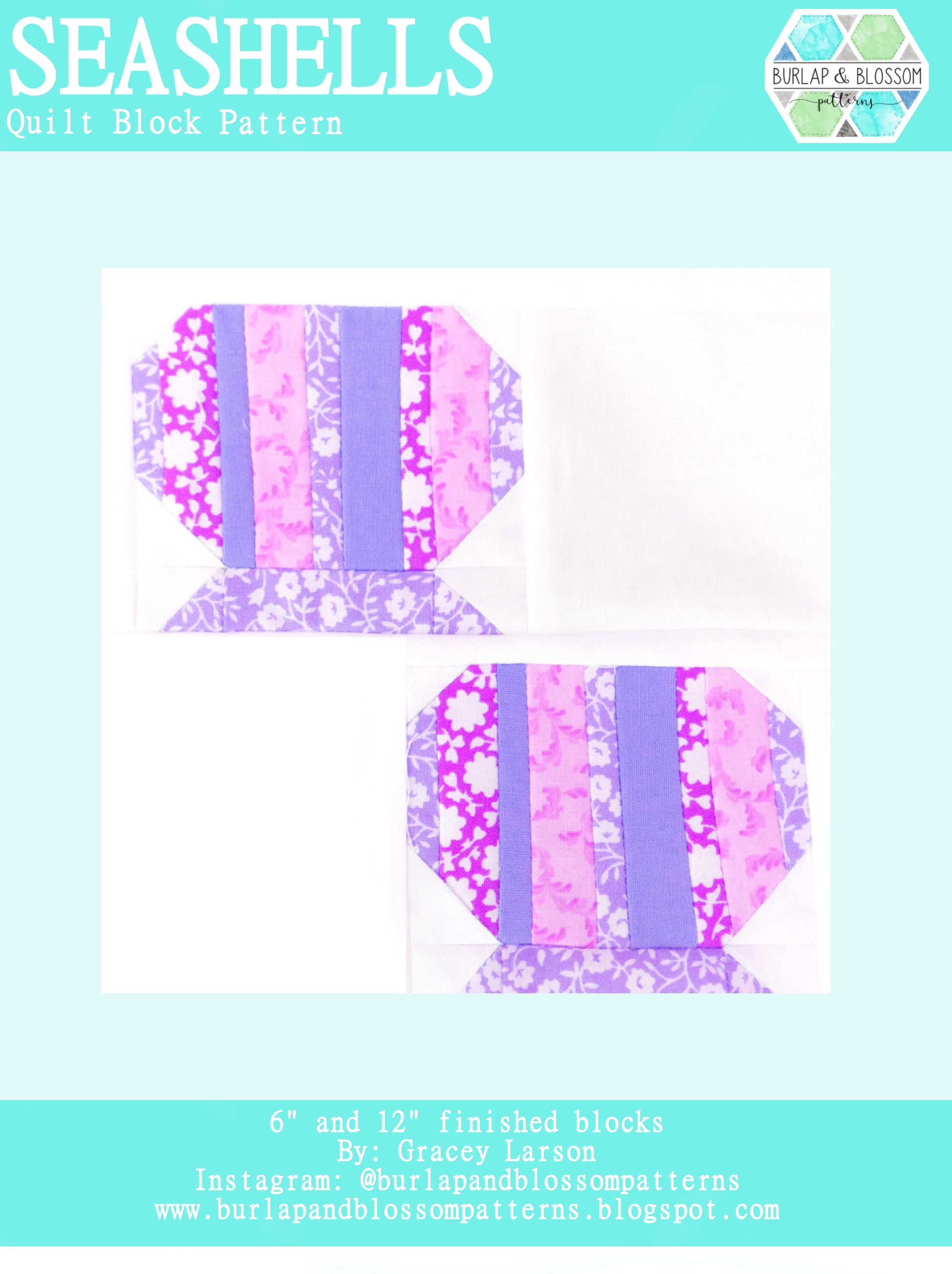 Pattern, Seashells Quilt Block by Burlap and Blossom (digital download)