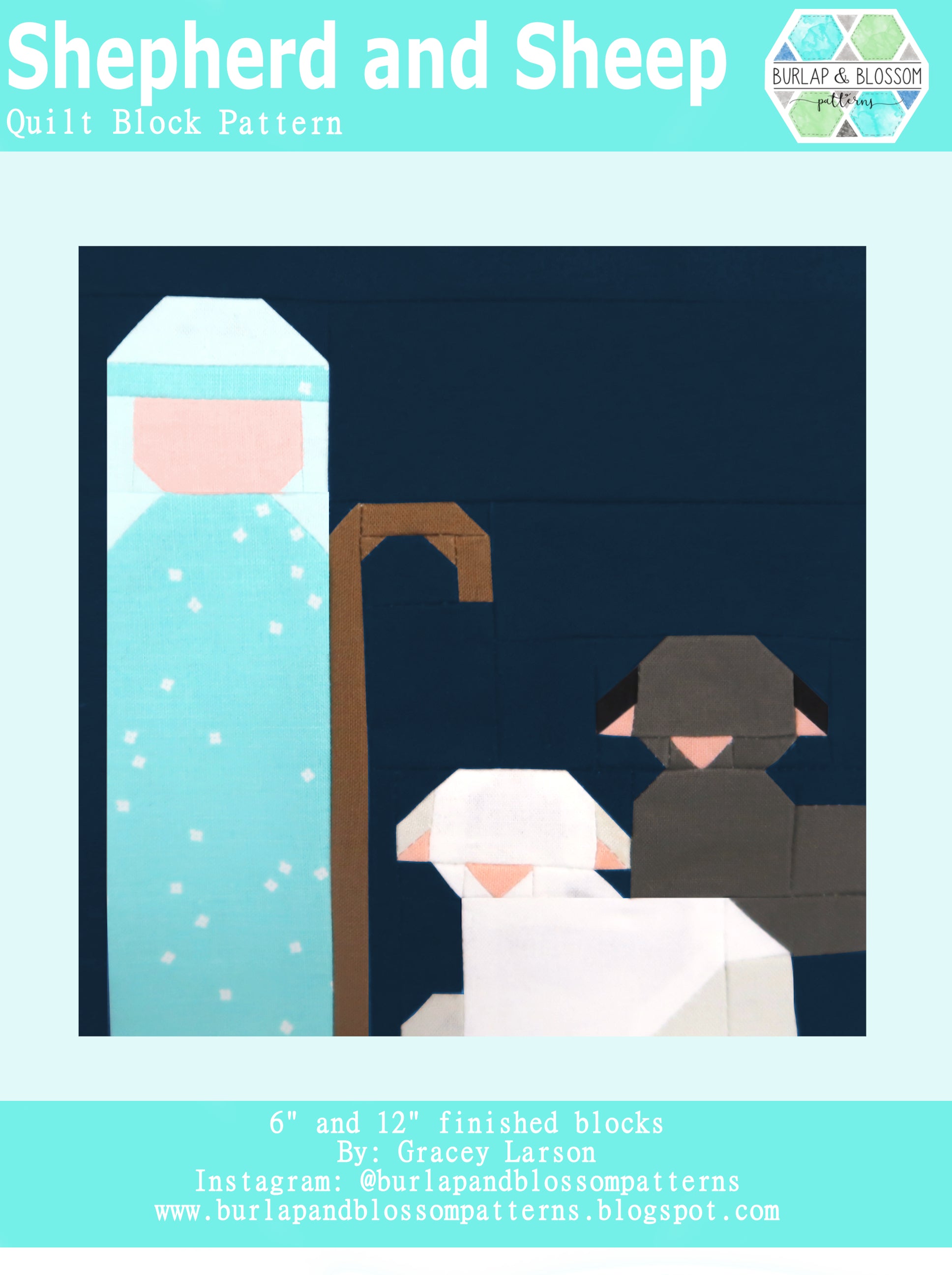 Pattern, Shepherd and Sheep Quilt Block by Burlap and Blossom (digital download)