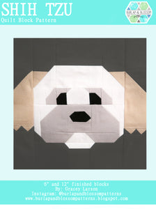 Pattern, Shih Tzu Dog Quilt Block by Burlap and Blossom (digital download)