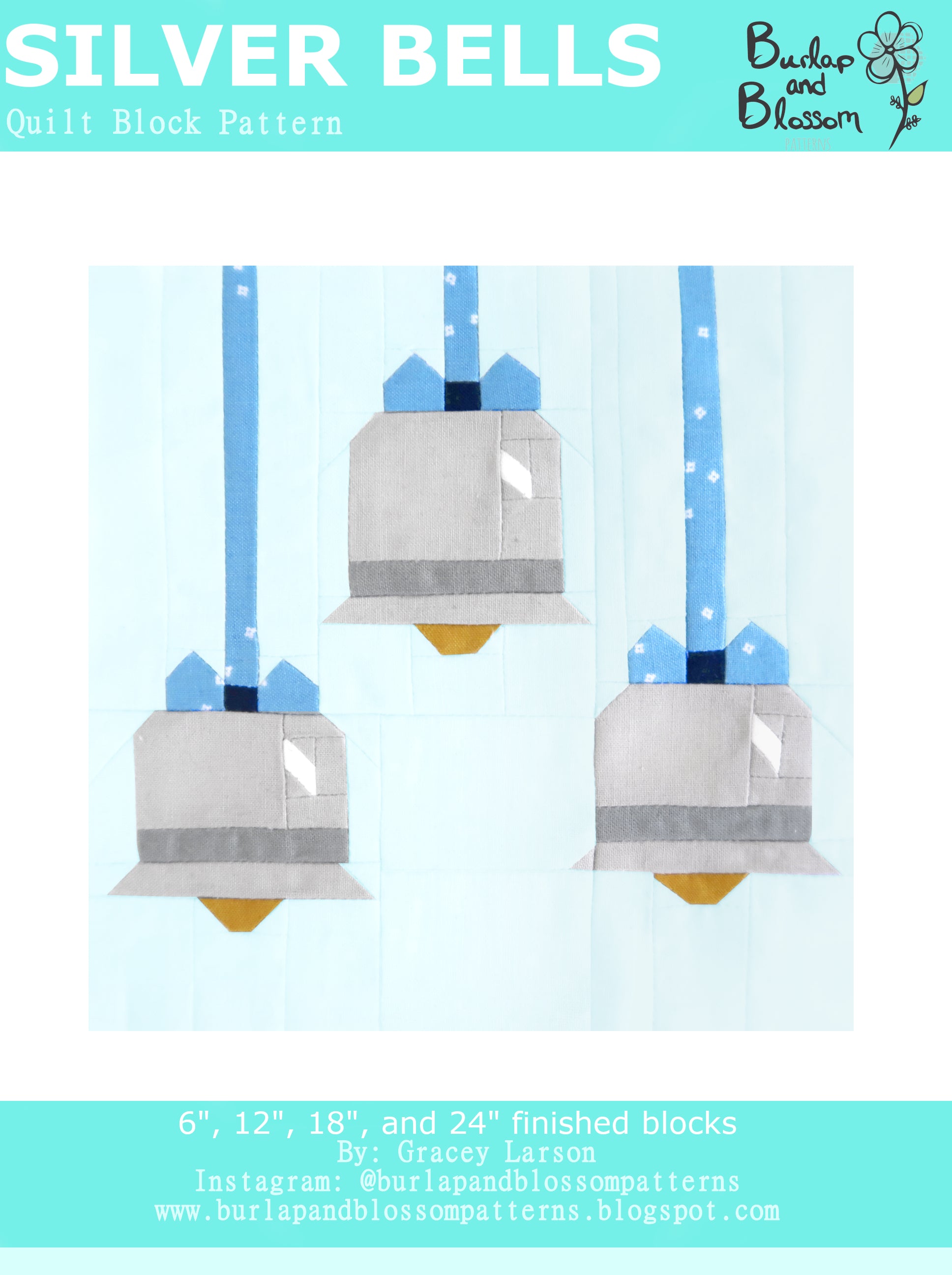 Pattern, Silver Bells Quilt Block by Burlap and Blossom (digital download)