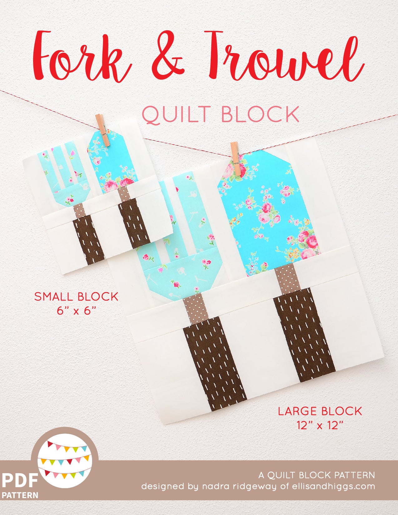 Pattern, Fork & Trowel Quilt Block by Ellis & Higgs (digital download)
