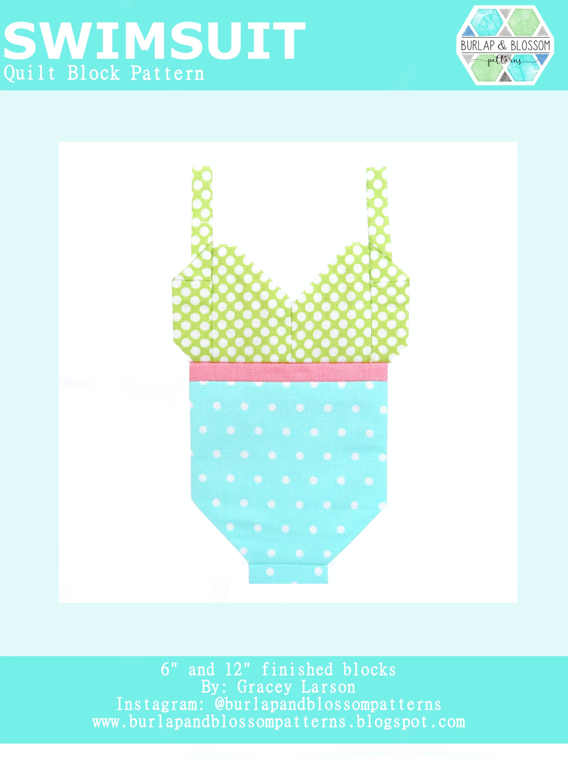Pattern, Swimsuit Quilt Block by Burlap and Blossom (digital download)
