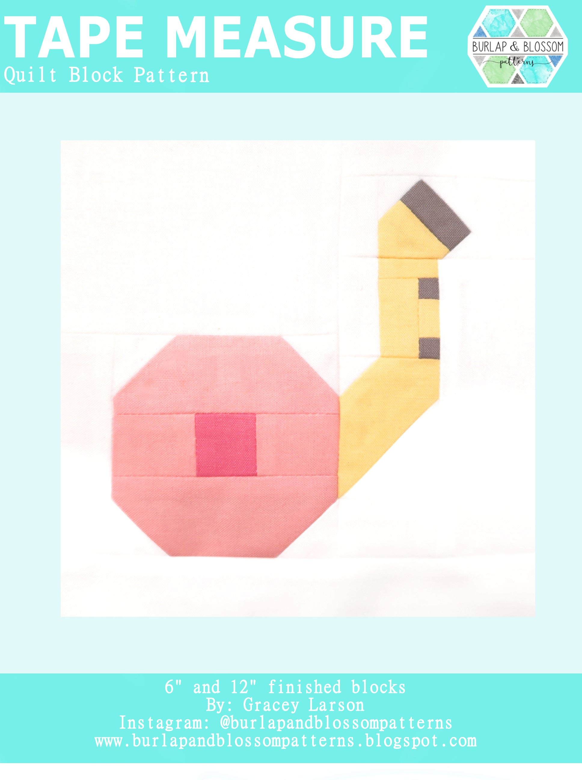 Pattern, Tape Measure Quilt Block by Burlap and Blossom (digital download)