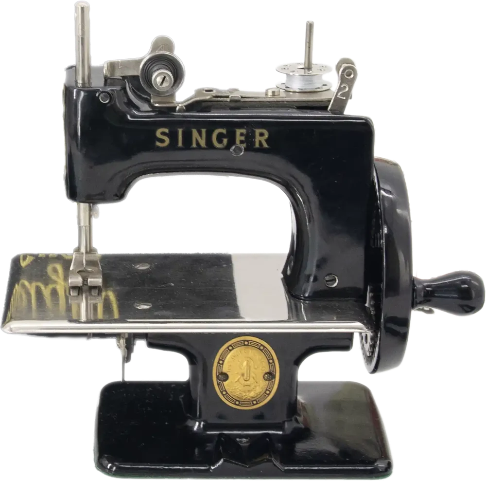 A black Singer Sewhandy Model 20 hand-crank sewing machine