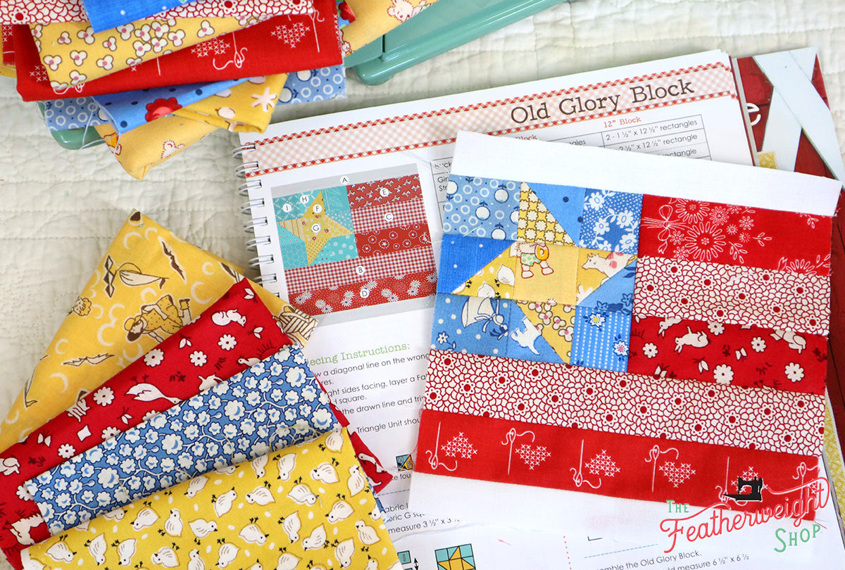 Blocks 24, 25 & 26 (Hen, Milking Day & Old Glory Flag) - Farm Girl Vintage Quilt & Featherweight Shop Sew Along