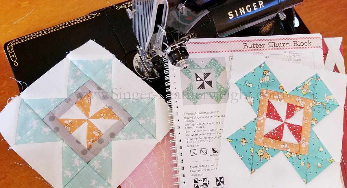 Farm Girl Vintage Quilt & Featherweight Sew Along - Block 5 (Butter Churn)