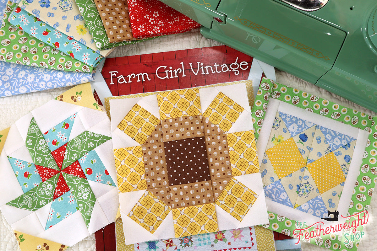 Blocks 39, 40 & 41 (Sunday Morning, Sunny Sunflower, & Tumbleweed) - Farm Girl Vintage Quilt & Featherweight Shop Sew Along