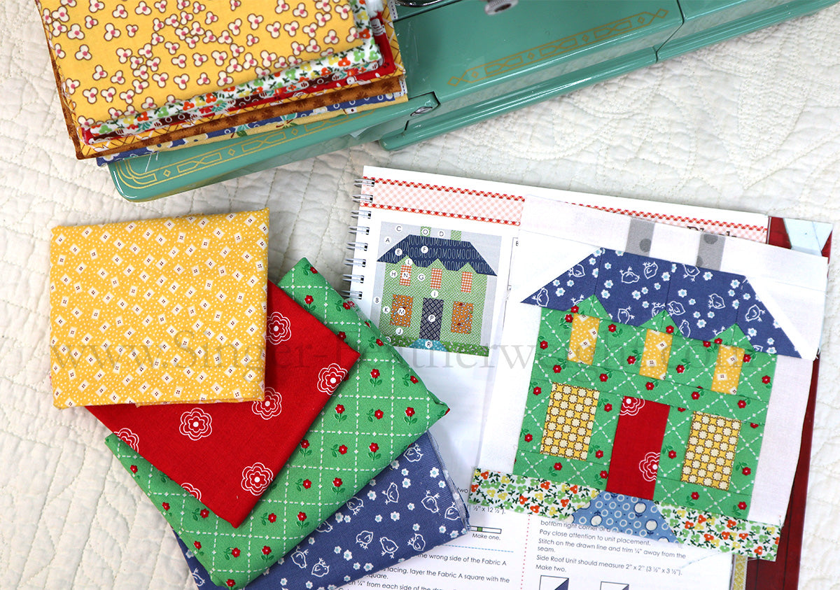 Blocks 15, 16 & 17 (Farmhouse, Feed & Seed and Pears) - Farm Girl Vintage Quilt & Featherweight Shop Sew Along