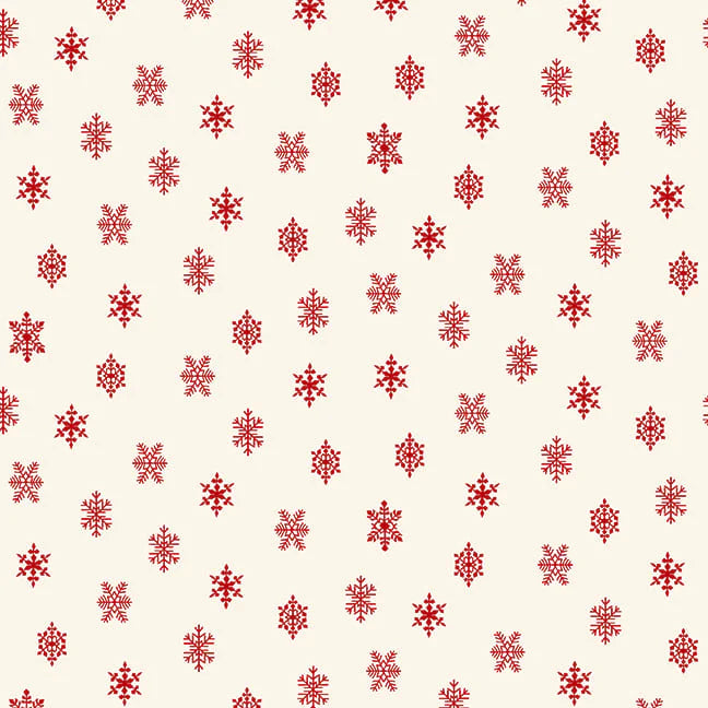 Fabric, Winter in Snowtown by Buttermilk Basin - Cream Red Snowflakes (by the yard)