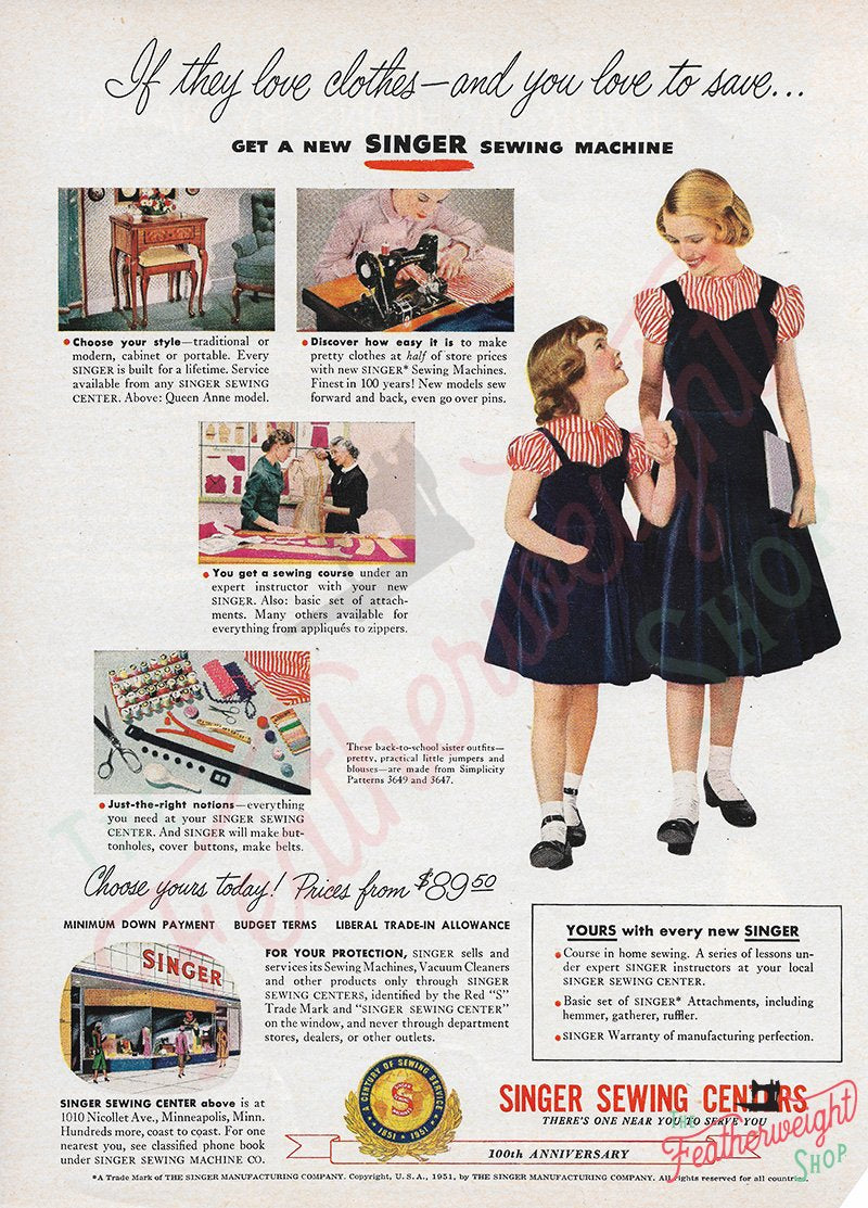 Advertisement, Rare Featuring the Singer Featherweight  - (Vintage Original)