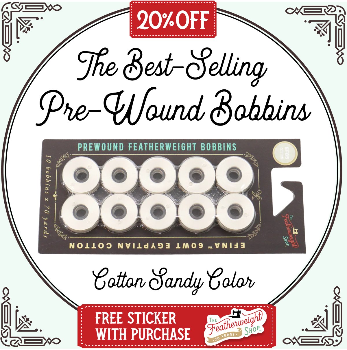 Bobbins, EXCLUSIVE! PRE-WOUND Singer Featherweight 221 222 301 - Package of 10