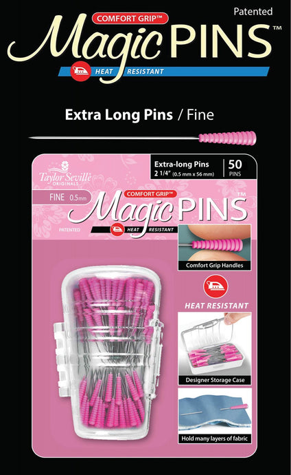 Magic Pins, 50 EXTRA LONG Comfort Grip & Heat Resistant - Fine Pink