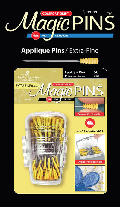 Magic Pins, 50 APPLIQUE' Comfort Grip & Heat Resistant - Extra Fine Yellow