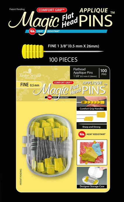 Magic Pins, 100 APPLIQUE' FLAT HEAD & Heat Resistant - Fine Yellow