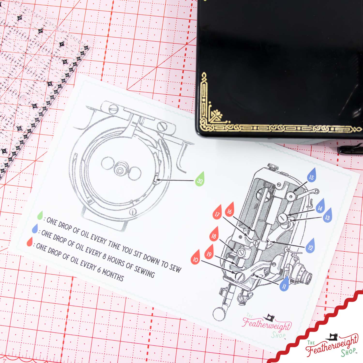 Oiling Chart, Singer Featherweight 221