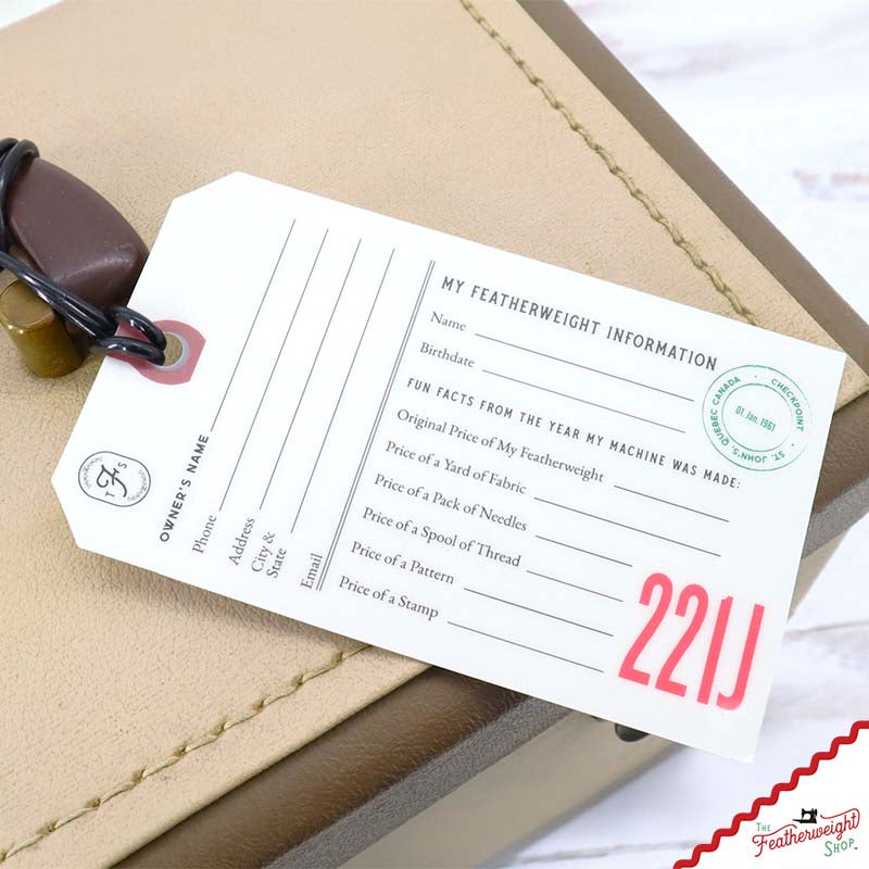 221J (TAN) Luggage & I.D. Tag for Singer Featherweight