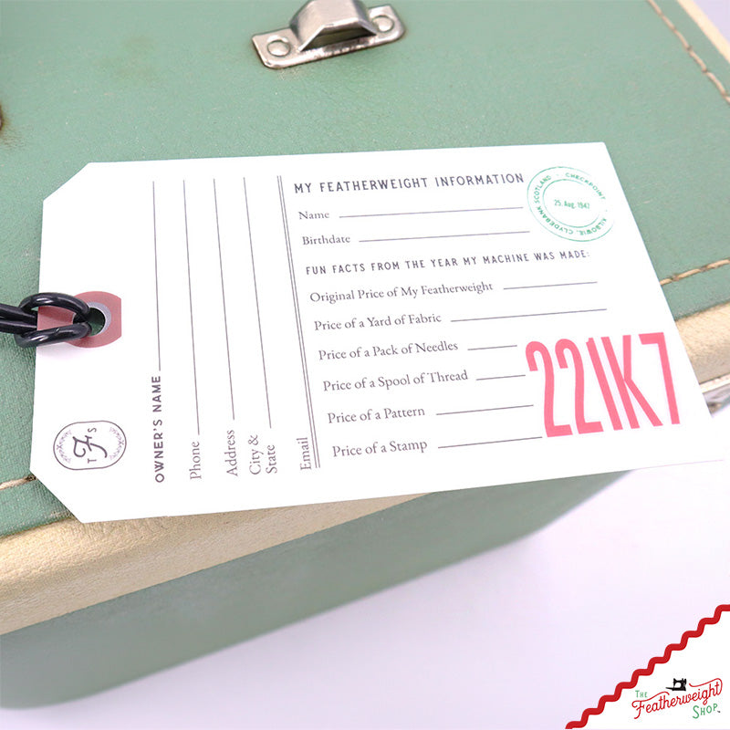 221K7 (WHITE) Luggage & I.D. Tag for Singer Featherweight