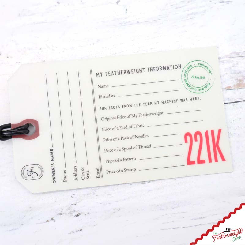221K (BLACK - ENGLAND) Luggage & I.D. Tag for Singer Featherweight
