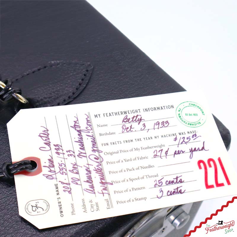221 Luggage & I.D. Tag for Singer Featherweight