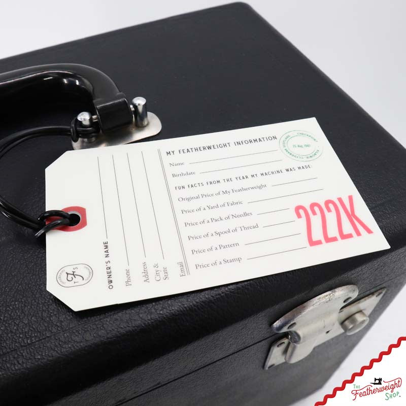 222K (FREE-ARM) Luggage & I.D. Tag for Singer Featherweight