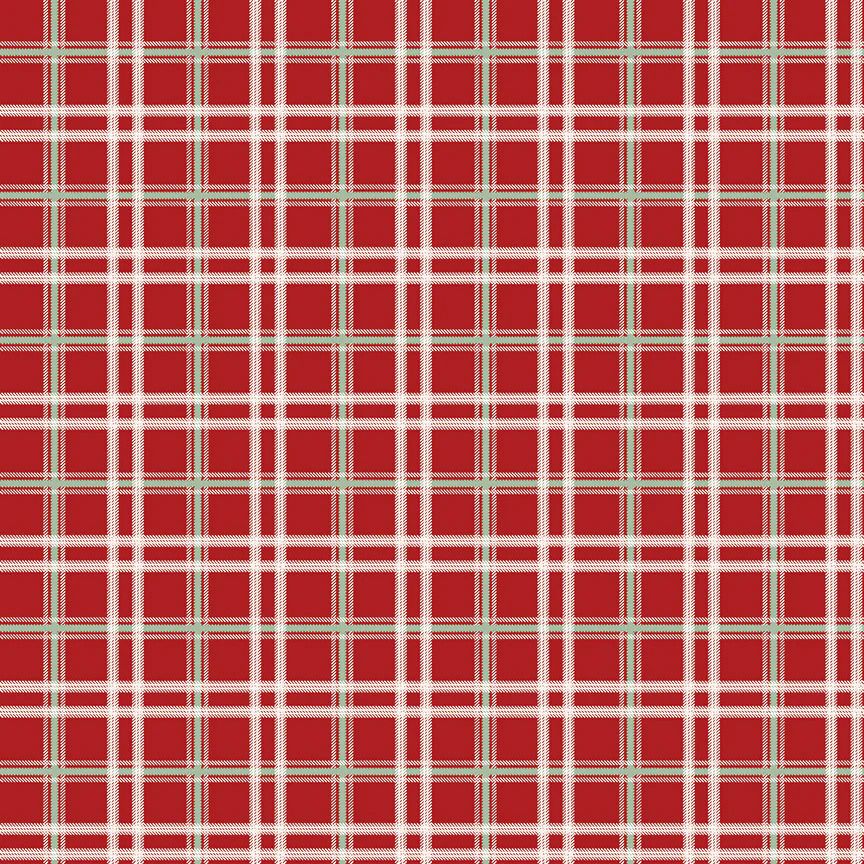 Fabric, Mistletoe and Holly PLAID by Beverly McCullough - Barn Red (by the yard)