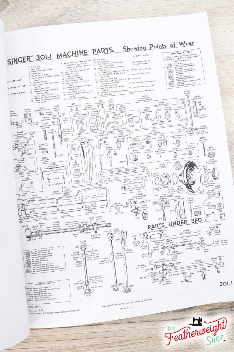 手紙 フライヤー Service and Adjusters Manual for Singer 301 301A, Facsimile